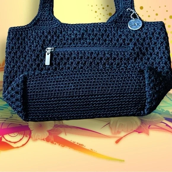 The Sak Black Crochet Women’s Shoulder Bohemian Handbag 12”x11" - Picture 10 of 13